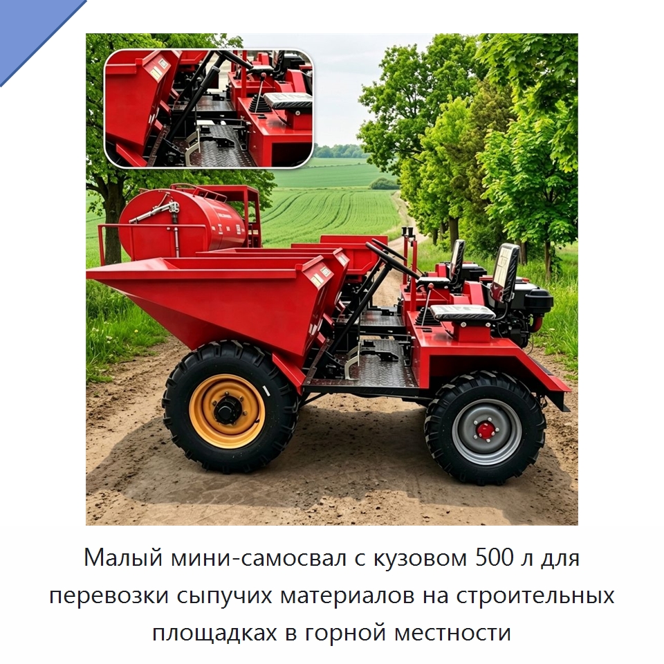 Малый мини-самосвал с кузовом 500 л для перевозки сыпучих материалов на строительных площадках в горной местности — Специальная строительная техника