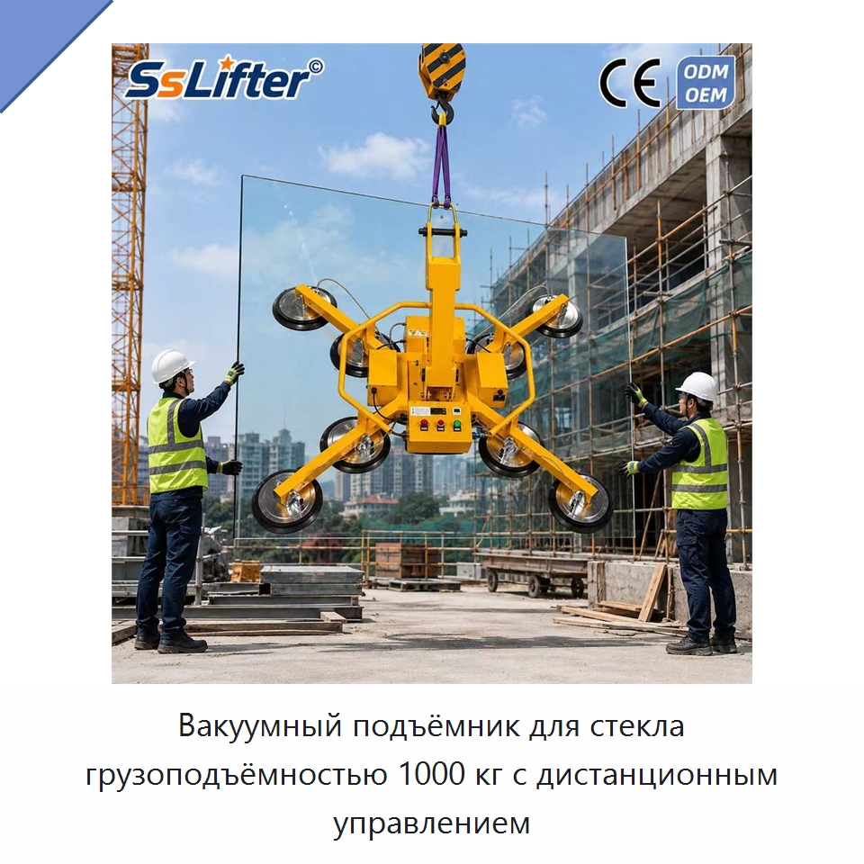 Вакуумный подъёмник для стекла грузоподъёмностью 1000 кг с дистанционным управлением — Вакуумные грузозахваты
