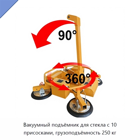 Вакуумный подъёмник для стекла с 10 присосками, грузоподъёмность 250 кг