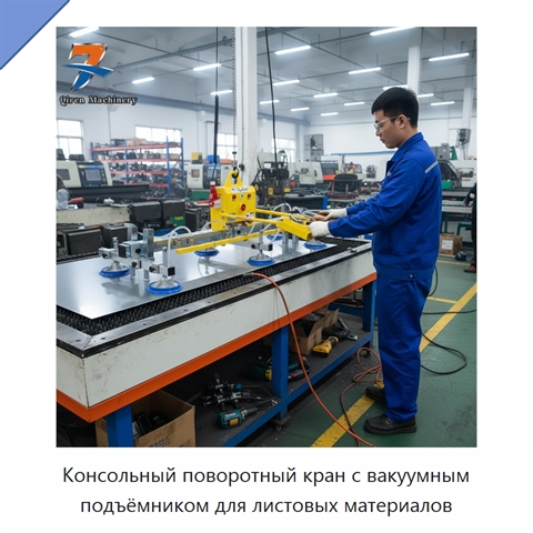 Консольный поворотный кран с вакуумным подъёмником для листовых материалов