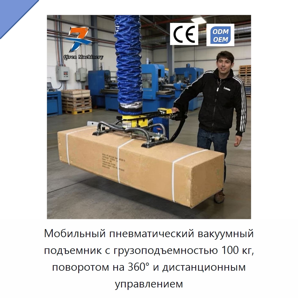 Мобильный пневматический вакуумный подъемник с грузоподъемностью 100 кг, поворотом на 360° и дистанционным управлением — Вакуумные грузозахваты