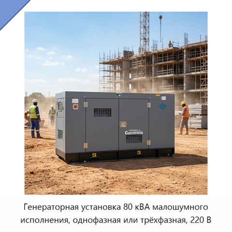 Генераторная установка 80 кВА малошумного исполнения, однофазная или трёхфазная, 220 В