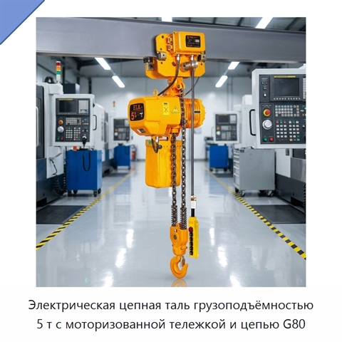 Электрическая цепная таль грузоподъёмностью 5 т с моторизованной тележкой и цепью G80