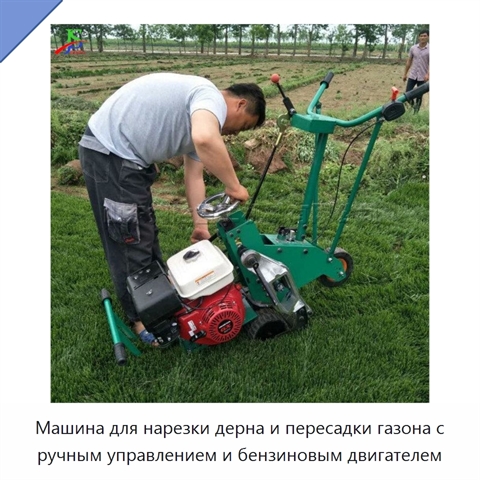 Машина для нарезки дерна и пересадки газона с ручным управлением и бензиновым двигателем