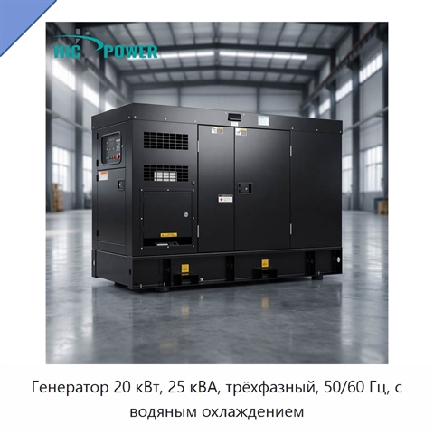 Генератор 20 кВт, 25 кВА, трёхфазный, 50/60 Гц, с водяным охлаждением
