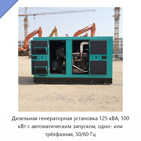 Дизельная генераторная установка 125 кВА, 100 кВт с автоматическим запуском, одно- или трёхфазная, 50/60 Гц