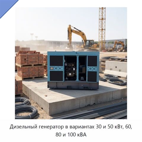 Дизельный генератор в вариантах 30 и 50 кВт, 60, 80 и 100 кВА
