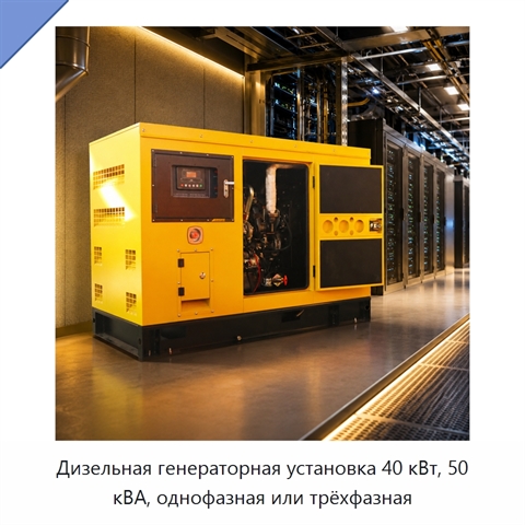 Дизельная генераторная установка 40 кВт, 50 кВА, однофазная или трёхфазная