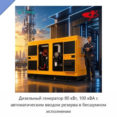 Дизельный генератор 80 кВт, 100 кВА с автоматическим вводом резерва в бесшумном исполнении