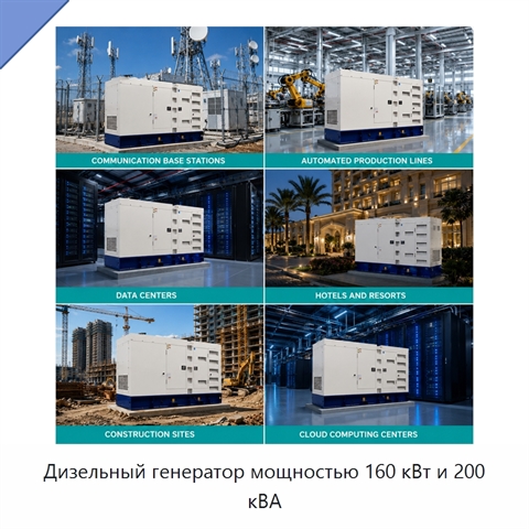 Дизельный генератор мощностью 160 кВт и 200 кВА