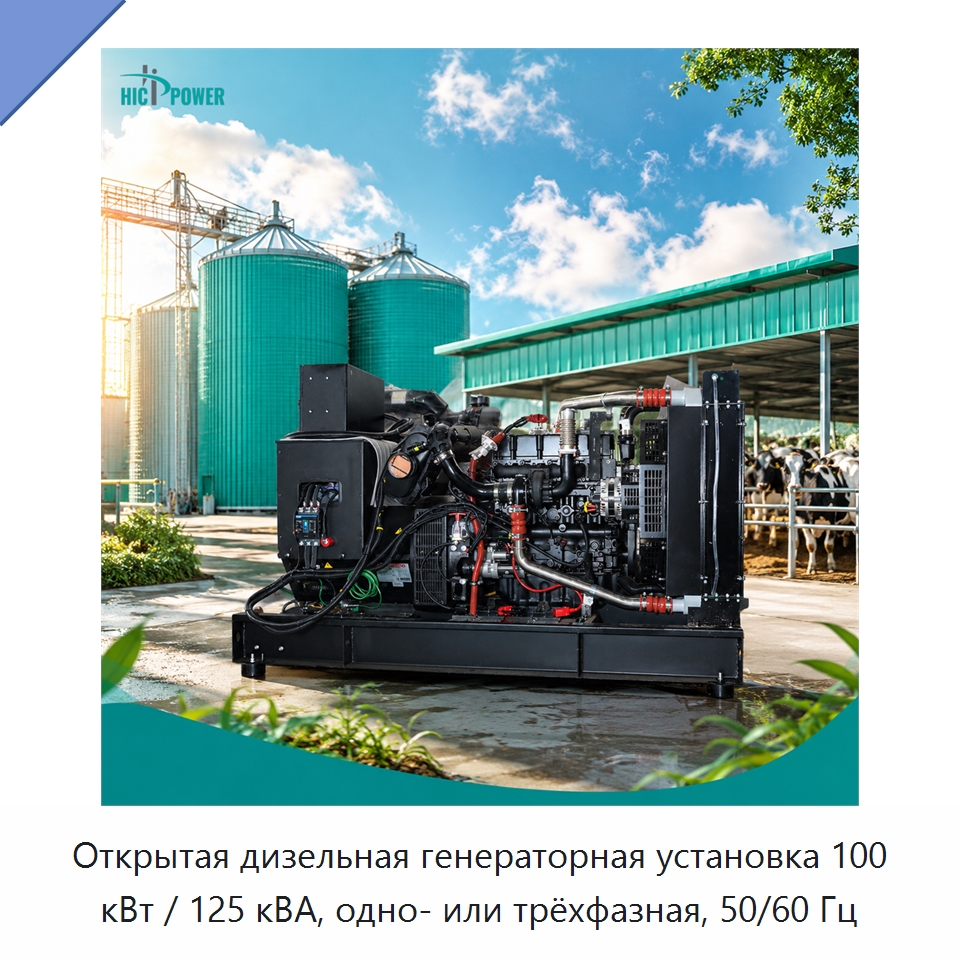 Открытая дизельная генераторная установка 100 кВт / 125 кВА, одно- или трёхфазная, 50/60 Гц — Дизельные генераторы