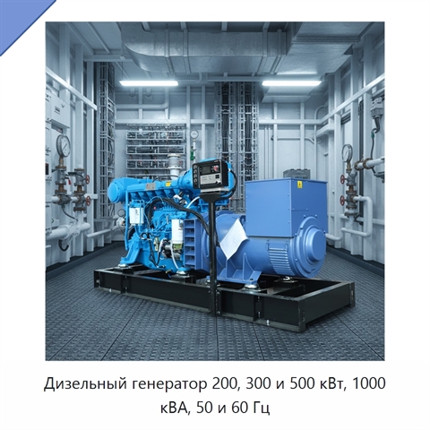 Дизельный генератор 200, 300 и 500 кВт, 1000 кВА, 50 и 60 Гц