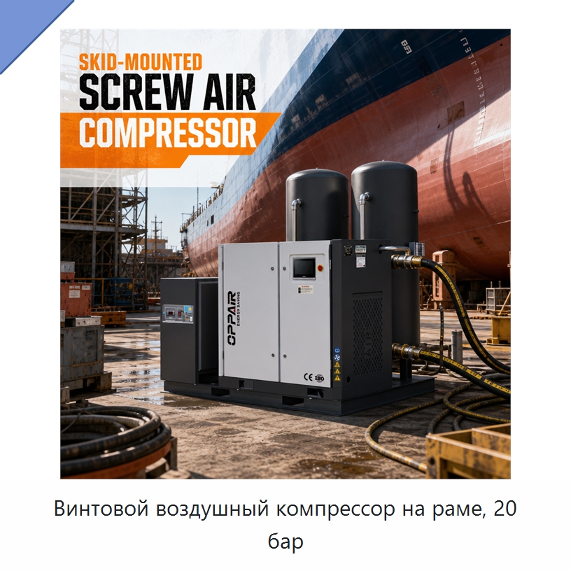 Винтовой воздушный компрессор на раме, 20 бар — Промышленные компрессоры