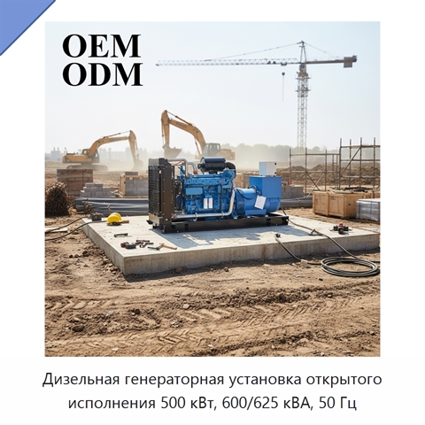 Дизельная генераторная установка открытого исполнения 500 кВт, 600/625 кВА, 50 Гц