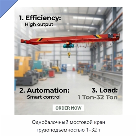 Однобалочный мостовой кран грузоподъемностью 1–32 т