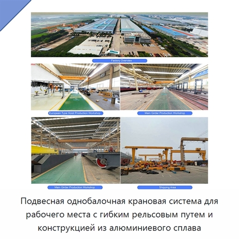 Подвесная однобалочная крановая система для рабочего места с гибким рельсовым путем и конструкцией из алюминиевого сплава
