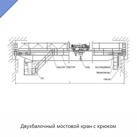 Двухбалочный мостовой кран с крюком