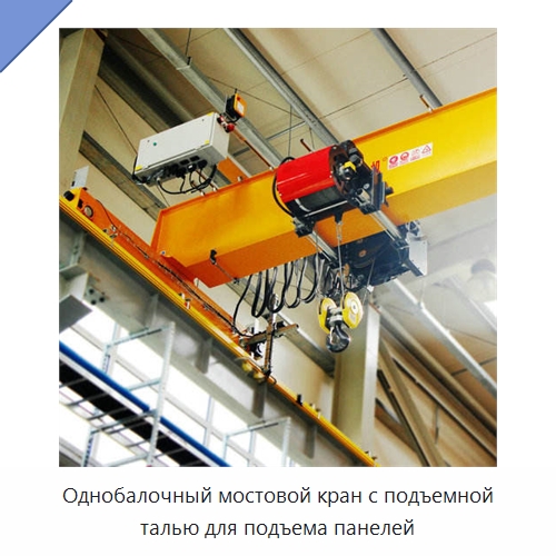 Однобалочный мостовой кран с подъемной талью для подъема панелей — Краны