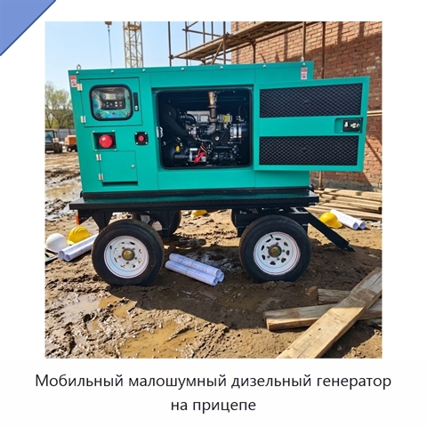 Мобильный малошумный дизельный генератор на прицепе