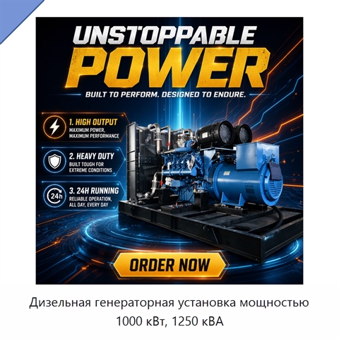 Дизельная генераторная установка мощностью 1000 кВт, 1250 кВА