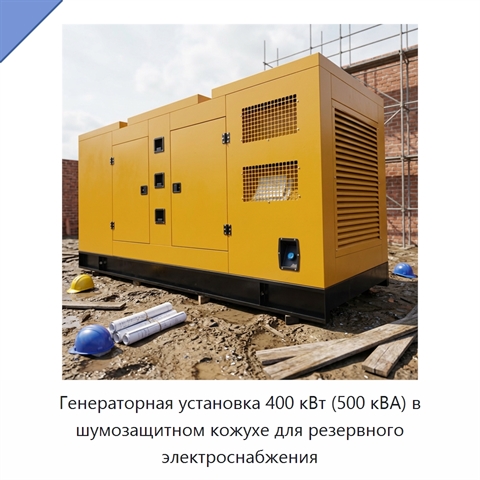 Генераторная установка 400 кВт (500 кВА) в шумозащитном кожухе для резервного электроснабжения