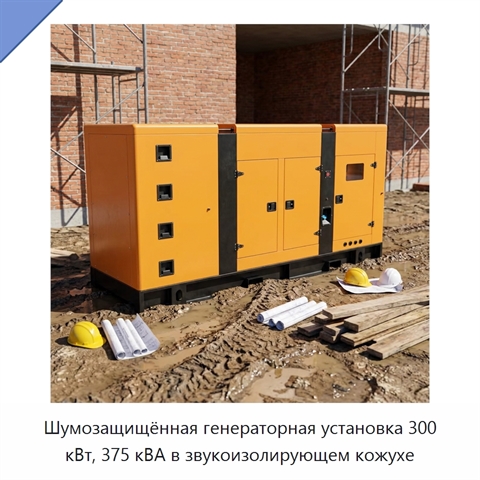 Шумозащищённая генераторная установка 300 кВт, 375 кВА в звукоизолирующем кожухе