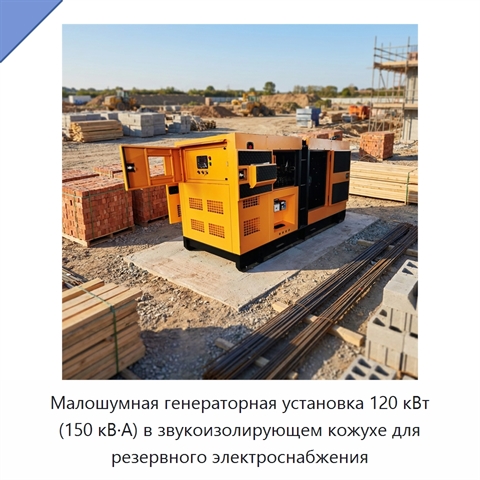 Малошумная генераторная установка 120 кВт (150 кВ·А) в звукоизолирующем кожухе для резервного электроснабжения
