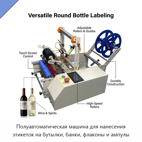 Полуавтоматическая машина для нанесения этикеток на бутылки, банки, флаконы и ампулы