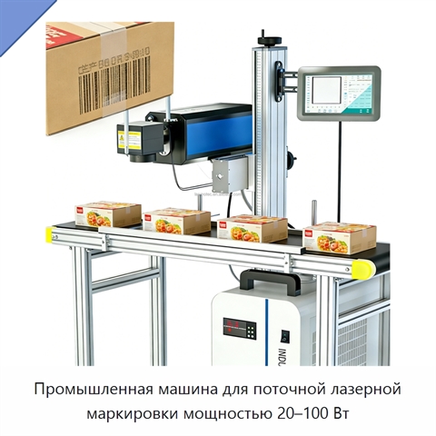 Промышленная машина для поточной лазерной маркировки мощностью 20–100 Вт