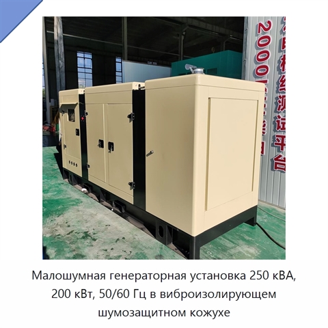 Малошумная генераторная установка 250 кВА, 200 кВт, 50/60 Гц в виброизолирующем шумозащитном кожухе