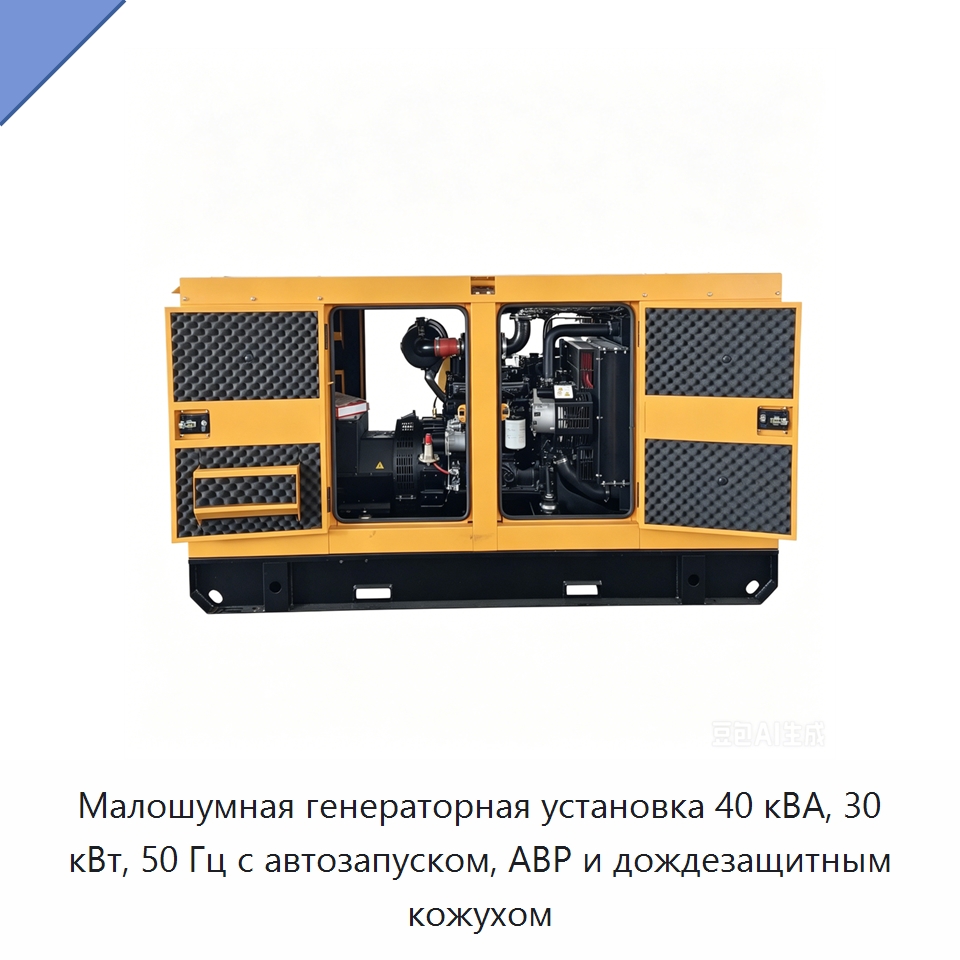 Малошумная генераторная установка 40 кВА, 30 кВт, 50 Гц с автозапуском, АВР и дождезащитным кожухом — Дизельные генераторы