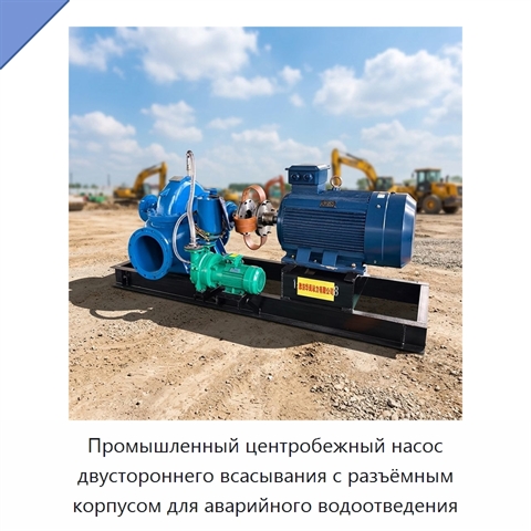Промышленный центробежный насос двустороннего всасывания с разъёмным корпусом для аварийного водоотведения