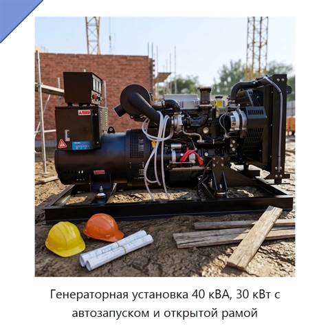 Генераторная установка 40 кВА, 30 кВт с автозапуском и открытой рамой