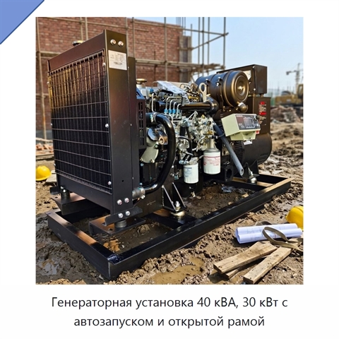 Генераторная установка 40 кВА, 30 кВт с автозапуском и открытой рамой