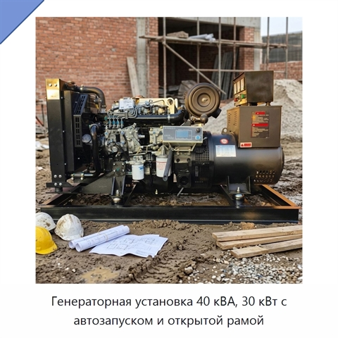 Генераторная установка 40 кВА, 30 кВт с автозапуском и открытой рамой
