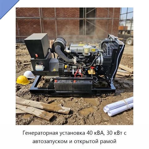 Генераторная установка 40 кВА, 30 кВт с автозапуском и открытой рамой