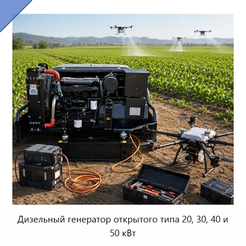 Дизельный генератор открытого типа 20, 30, 40 и 50 кВт