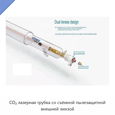 CO₂ лазерная трубка со съёмной пылезащитной внешней линзой