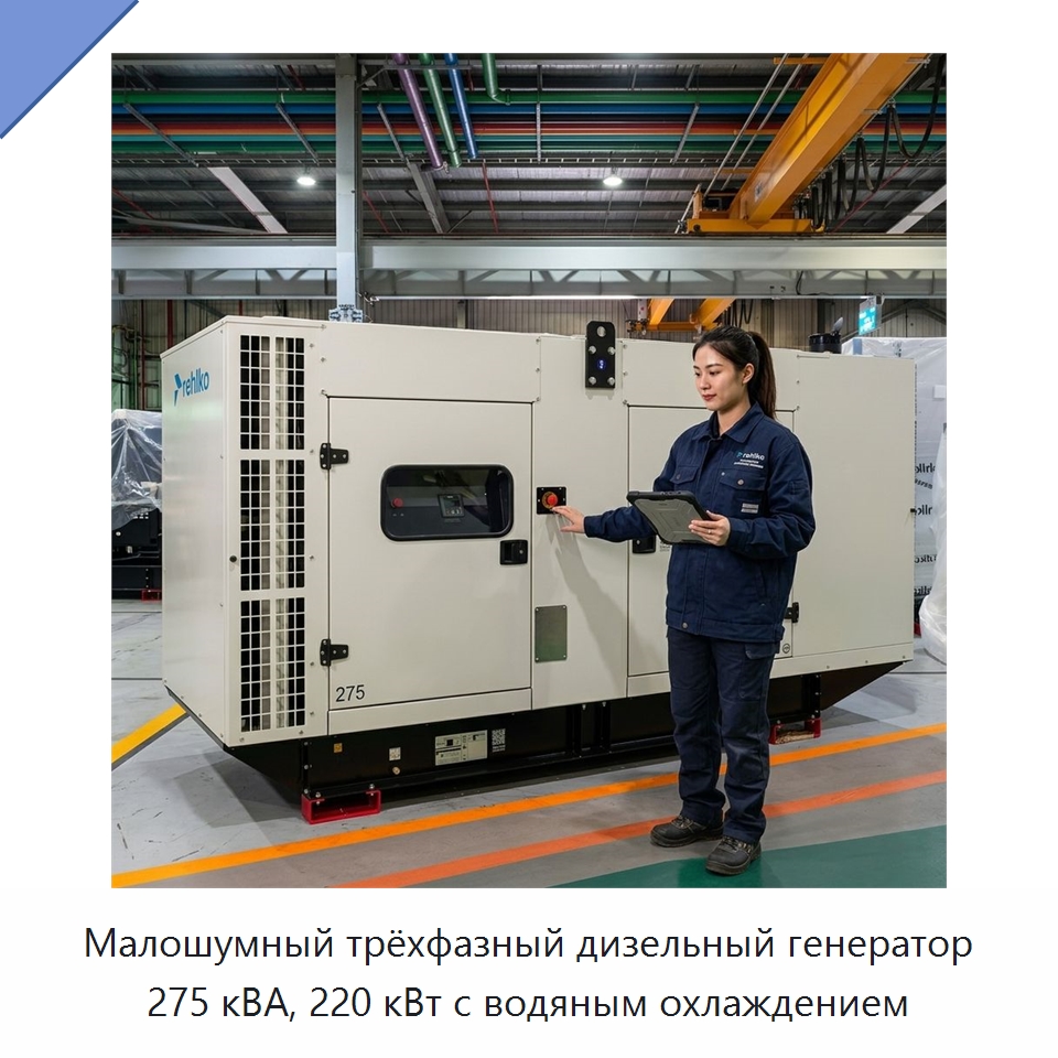 Малошумный трёхфазный дизельный генератор 275 кВА, 220 кВт с водяным охлаждением — Дизельные генераторы