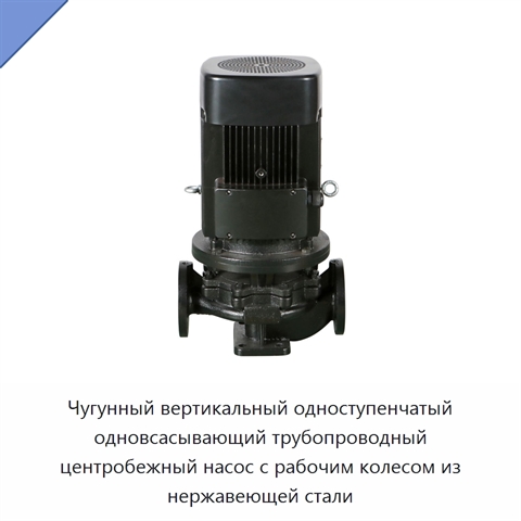 Чугунный вертикальный одноступенчатый одновсасывающий трубопроводный центробежный насос с рабочим колесом из нержавеющей стали