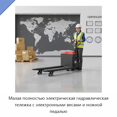Малая полностью электрическая гидравлическая тележка с электронными весами и ножной педалью