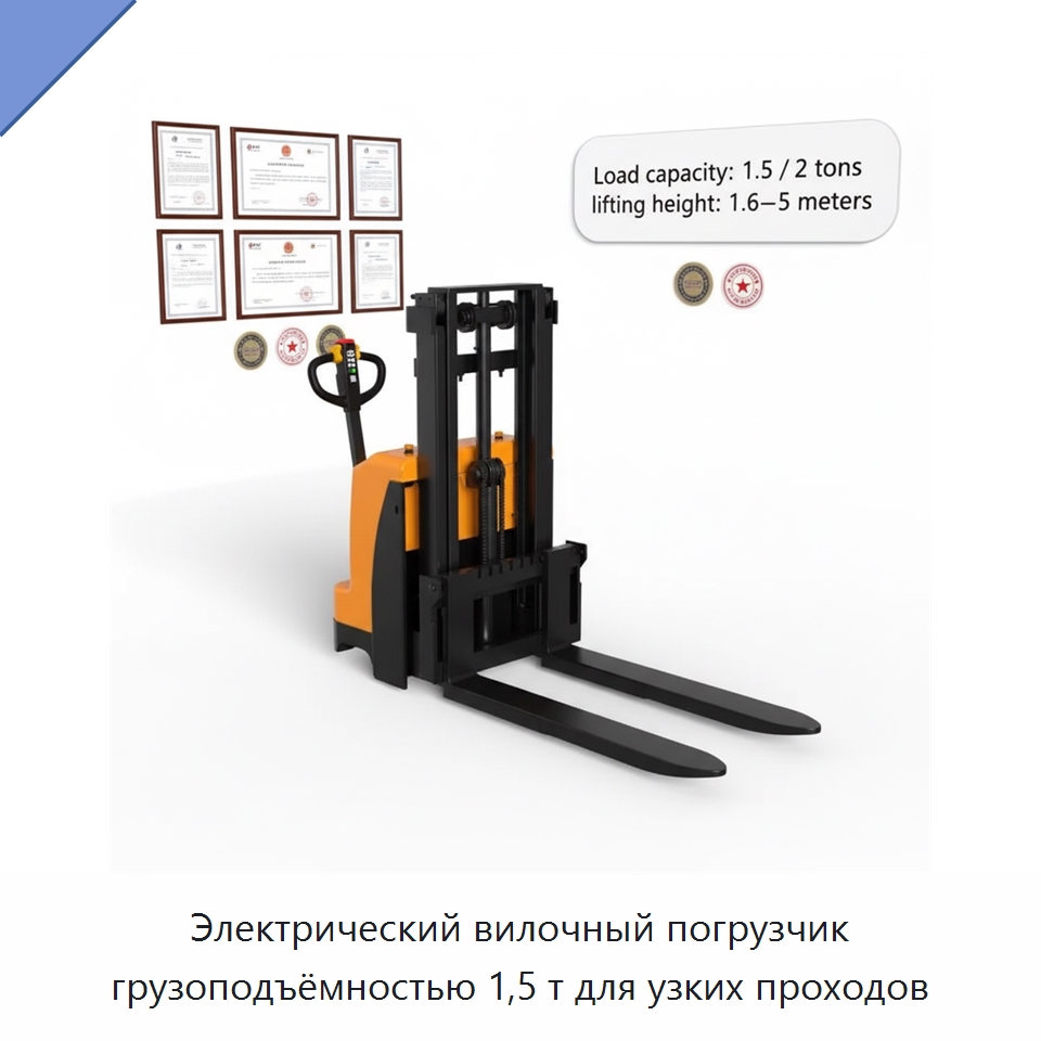 Электрический вилочный погрузчик грузоподъёмностью 1,5 т для узких проходов — Вилочные погрузчики
