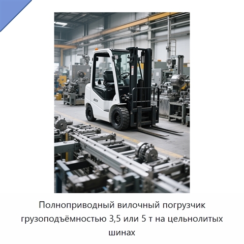 Полноприводный вилочный погрузчик грузоподъёмностью 3,5 или 5 т на цельнолитых шинах