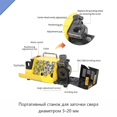 Портативный станок для заточки сверл диаметром 3–20 мм