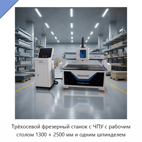 Трёхосевой фрезерный станок с ЧПУ с рабочим столом 1300 × 2500 мм и одним шпинделем