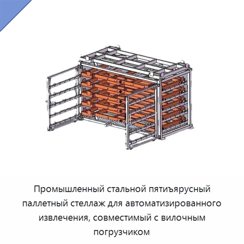 Промышленный стальной пятиъярусный паллетный стеллаж для автоматизированного извлечения, совместимый с вилочным погрузчиком