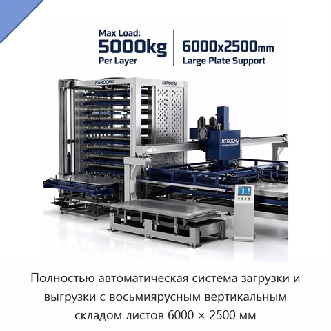 Полностью автоматическая система загрузки и выгрузки с восьмиярусным вертикальным складом листов 6000 × 2500 мм