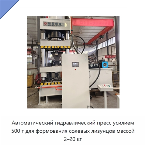Автоматический гидравлический пресс усилием 500 т для формования солевых лизунцов массой 2–20 кг