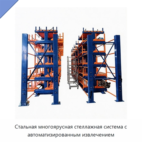 Стальная многоярусная стеллажная система с автоматизированным извлечением