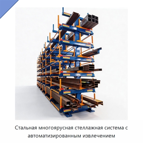 Стальная многоярусная стеллажная система с автоматизированным извлечением